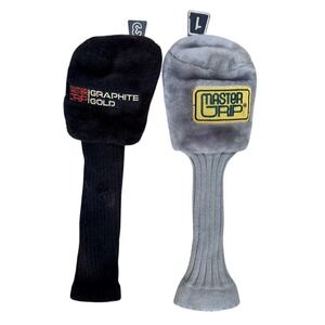 Vintage Master Grip Golf Club Headcovers Set 1 Driver 3 Wood Grey Black Plush